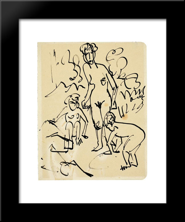 Mother And Children 20x24 Black Modern Wood Framed Art Print Poster by Kirchner, Ernst Ludwig