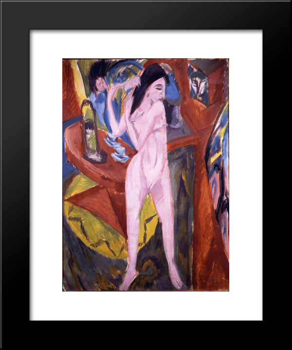 Nude Woman Combing Her Hair 20x24 Black Modern Wood Framed Art Print Poster by Kirchner, Ernst Ludwig