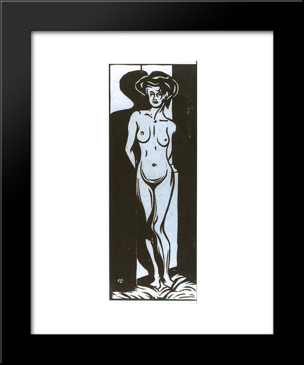 Nudeyoung Woman In Front Of A Oven 20x24 Black Modern Wood Framed Art Print Poster by Kirchner, Ernst Ludwig