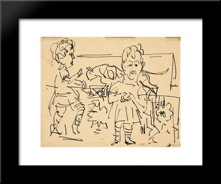 Playing Children 20x24 Black Modern Wood Framed Art Print Poster by Kirchner, Ernst Ludwig