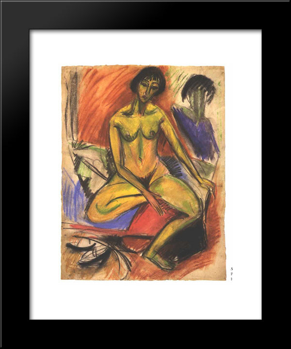 Seated Female Nude 20x24 Black Modern Wood Framed Art Print Poster by Kirchner, Ernst Ludwig
