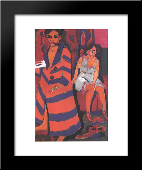 Self-Portrait With A Model 20x24 Black Modern Wood Framed Art Print Poster by Kirchner, Ernst Ludwig