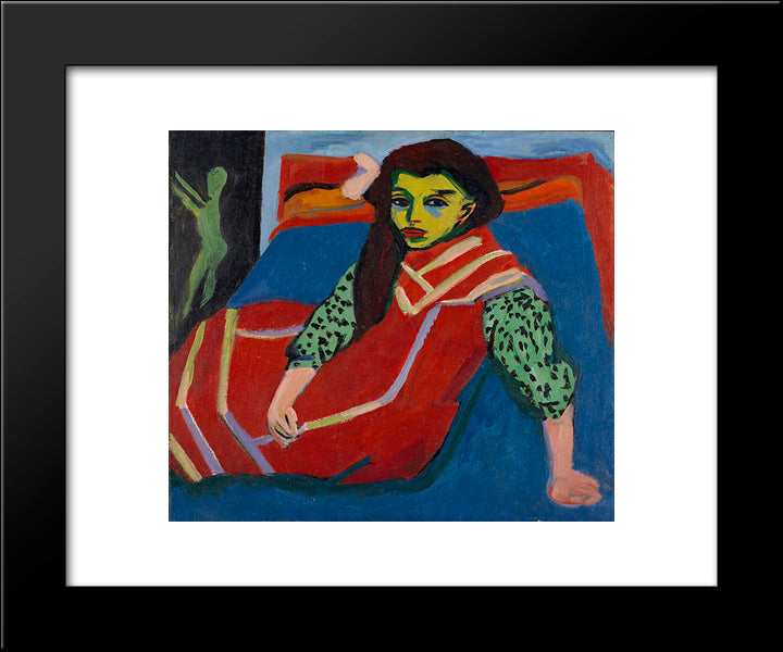 Sitting Girl 20x24 Black Modern Wood Framed Art Print Poster by Kirchner, Ernst Ludwig