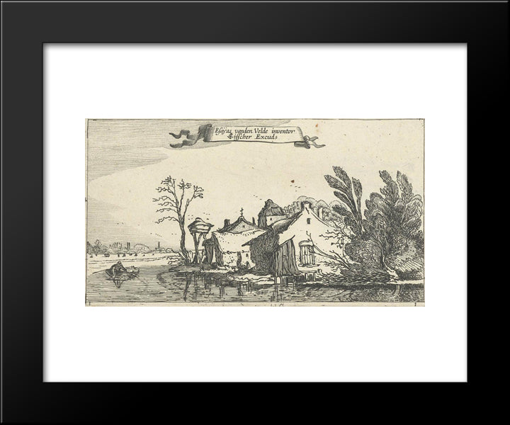 Farmhouse With Dovecote On A River 20x24 Black Modern Wood Framed Art Print Poster by Velde, Esaias van de