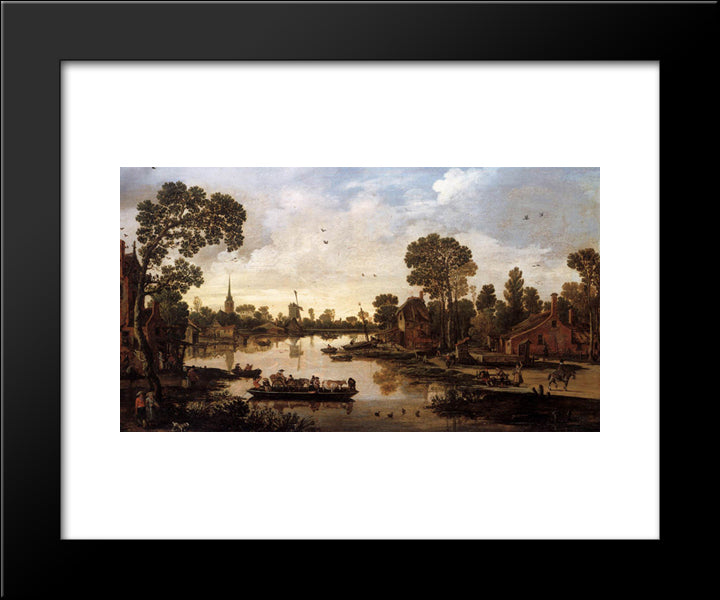 Ferry Boat 20x24 Black Modern Wood Framed Art Print Poster by Velde, Esaias van de