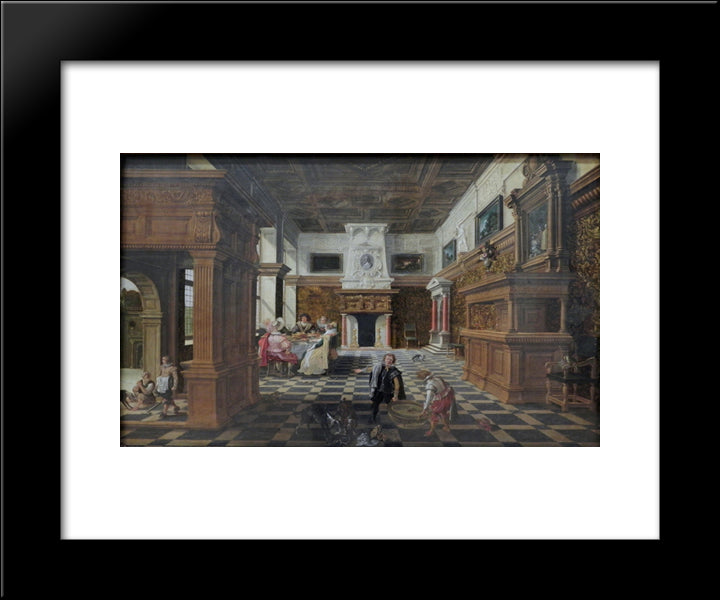 Hall With The Parable Of Lazarus And The Rich Man (Luke 16, 19 21) 20x24 Black Modern Wood Framed Art Print Poster by Velde, Esaias van de
