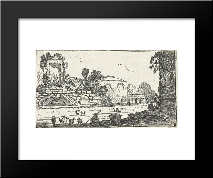 Landscape With Ruins And Shepherds With Sheep 20x24 Black Modern Wood Framed Art Print Poster by Velde, Esaias van de