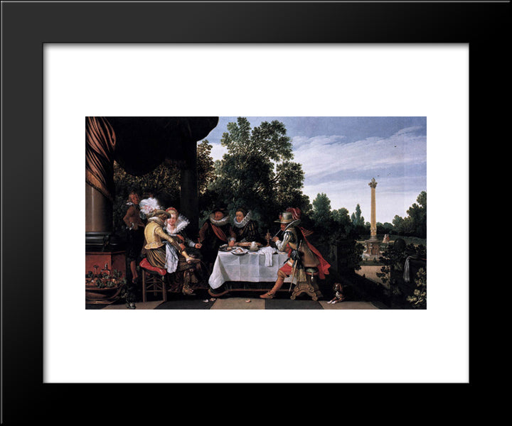 Merry Company Banqueting On A Terrace 20x24 Black Modern Wood Framed Art Print Poster by Velde, Esaias van de