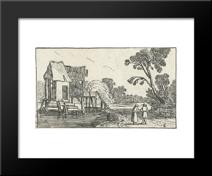 Path Along A River With Building On Stilts 20x24 Black Modern Wood Framed Art Print Poster by Velde, Esaias van de