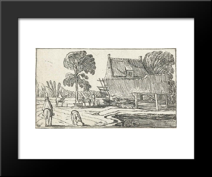 Riding On The Road Next To A Farm 20x24 Black Modern Wood Framed Art Print Poster by Velde, Esaias van de