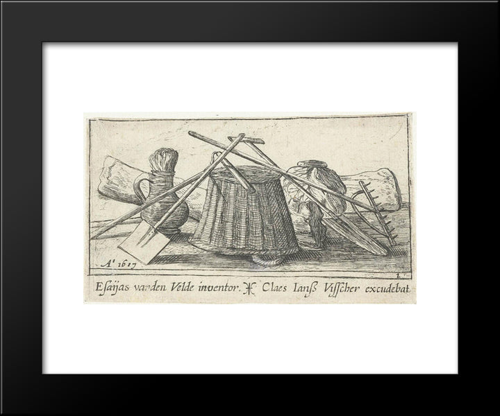 Title Page With Tools For Cultivating The Land 20x24 Black Modern Wood Framed Art Print Poster by Velde, Esaias van de