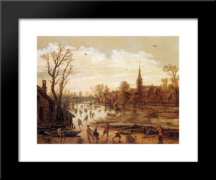 Winter Landscape 20x24 Black Modern Wood Framed Art Print Poster by Velde, Esaias van de