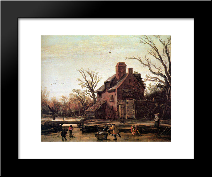 Winter Landscape With Farmhouse 20x24 Black Modern Wood Framed Art Print Poster by Velde, Esaias van de