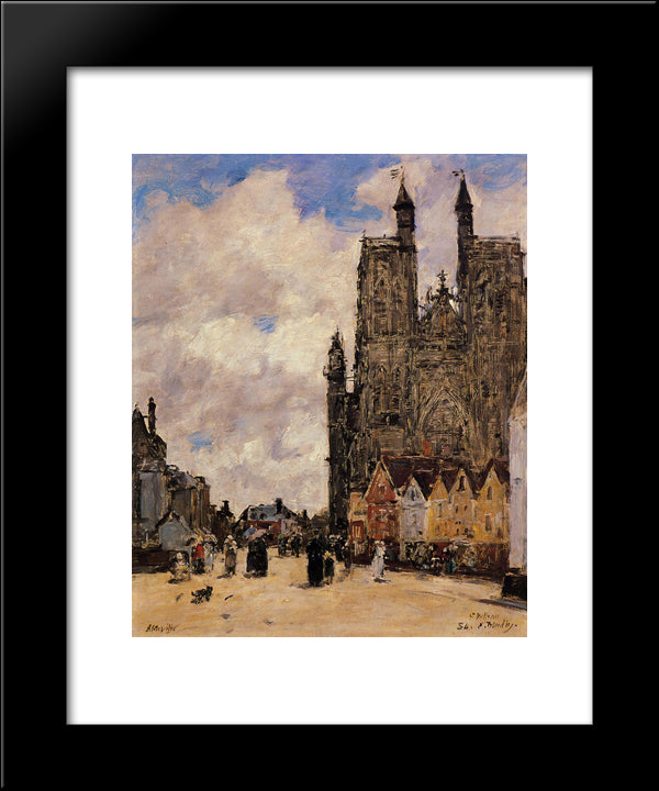 Abbeville, Street And The Church Of Saint-Folfran 20x24 Black Modern Wood Framed Art Print Poster by Boudin, Eugene