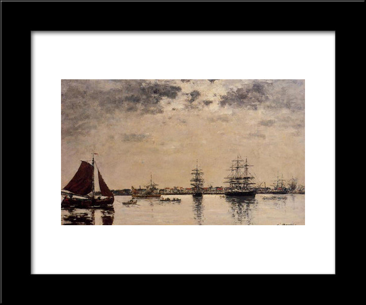 Antwerp, Boats On The River Escaut 20x24 Black Modern Wood Framed Art Print Poster by Boudin, Eugene