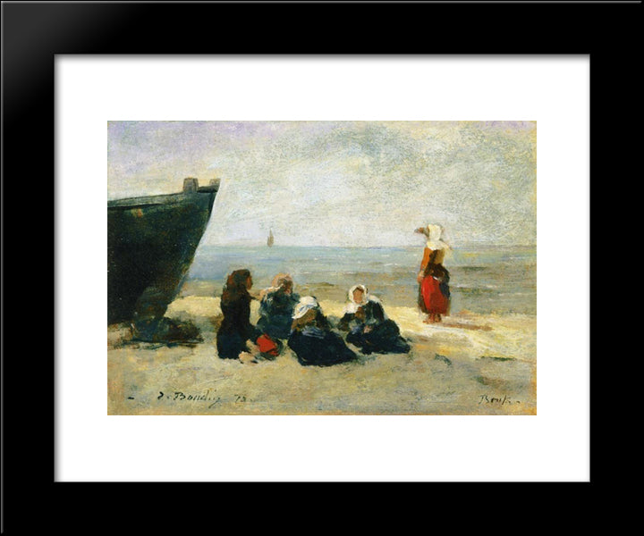 Berck, Fisherwomen On The Beach 20x24 Black Modern Wood Framed Art Print Poster by Boudin, Eugene