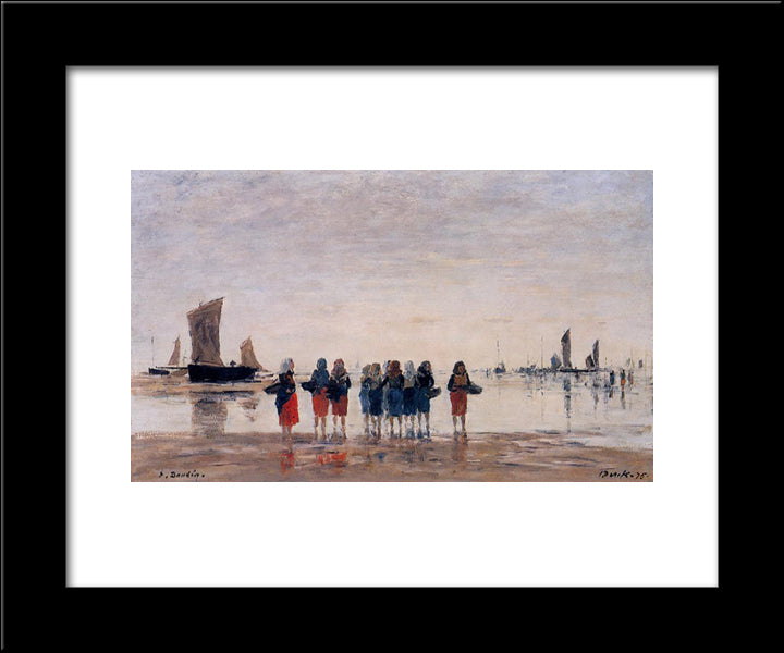 Fisherwomen At Berck 20x24 Black Modern Wood Framed Art Print Poster by Boudin, Eugene