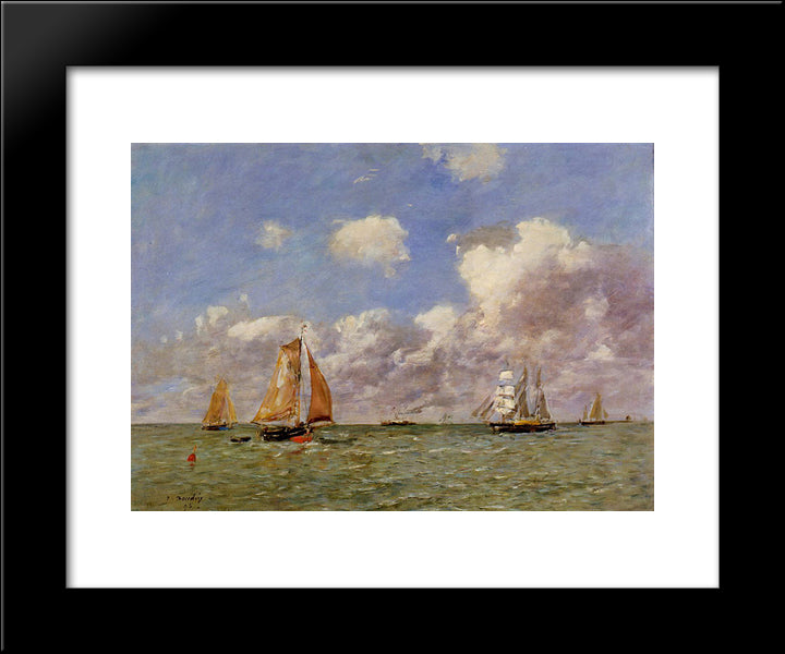 Fishing Boats At Sea 20x24 Black Modern Wood Framed Art Print Poster by Boudin, Eugene