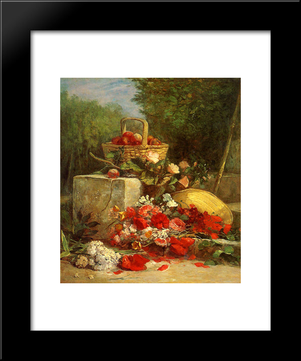 Flowers And Fruit In A Garden 20x24 Black Modern Wood Framed Art Print Poster by Boudin, Eugene
