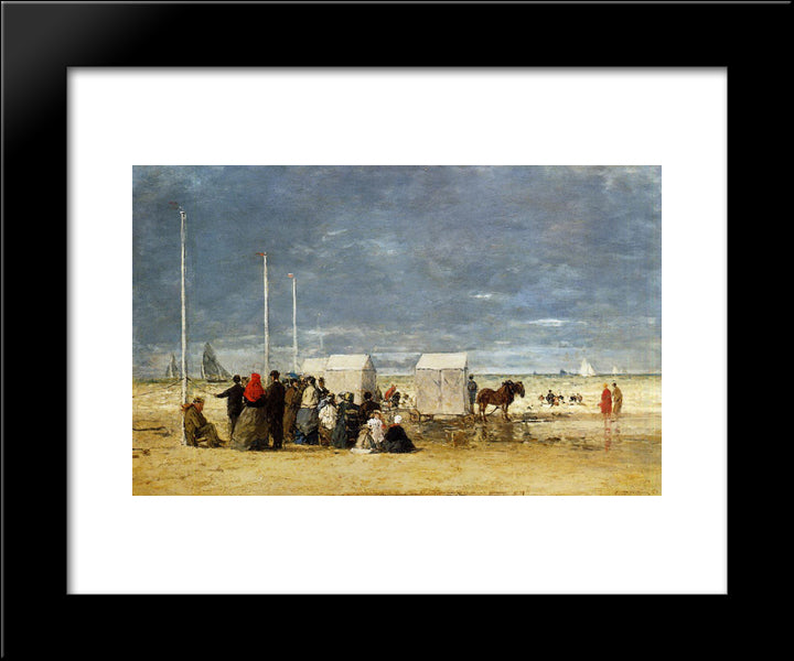 On The Beach 20x24 Black Modern Wood Framed Art Print Poster by Boudin, Eugene