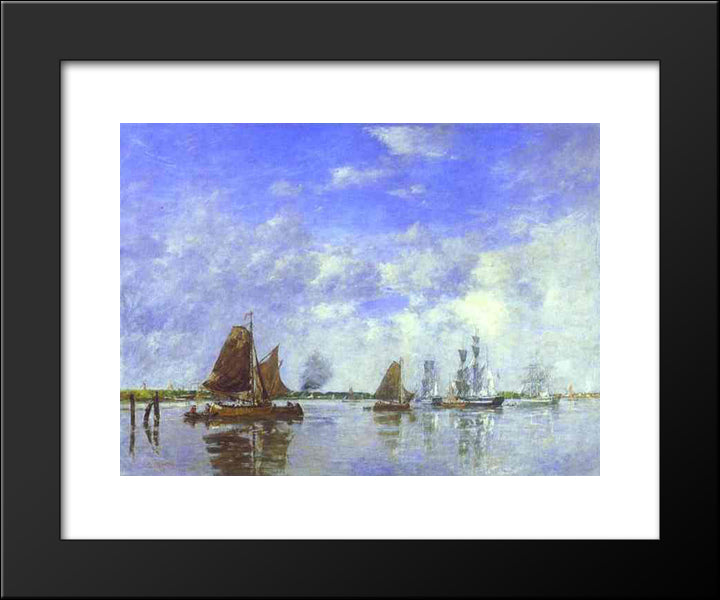 The Meuse At Dordrecht 20x24 Black Modern Wood Framed Art Print Poster by Boudin, Eugene