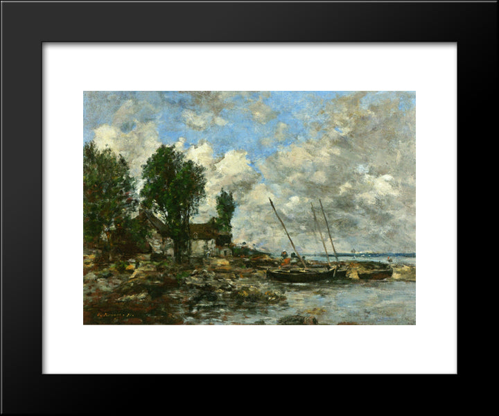 The Shore At Plougastel 20x24 Black Modern Wood Framed Art Print Poster by Boudin, Eugene
