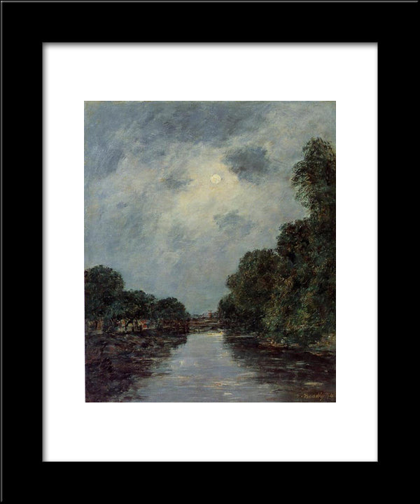 The Somme Near D'Abbeville - Moonlight 20x24 Black Modern Wood Framed Art Print Poster by Boudin, Eugene