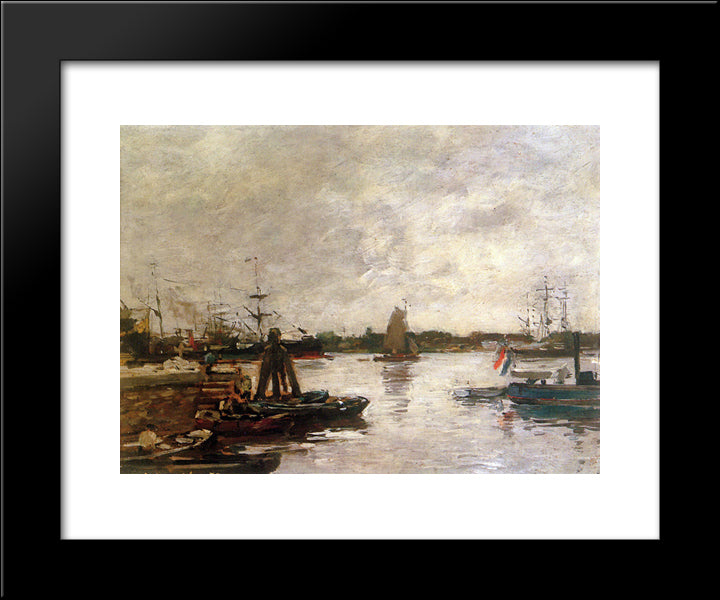 The Spanish Quay In Rotterdam Sun 20x24 Black Modern Wood Framed Art Print Poster by Boudin, Eugene