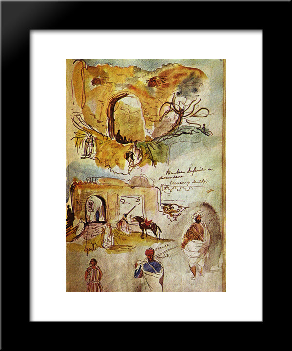 City Wall Of Meknes (Morocco From The Sketchbook) 20x24 Black Modern Wood Framed Art Print Poster by Delacroix, Eugene