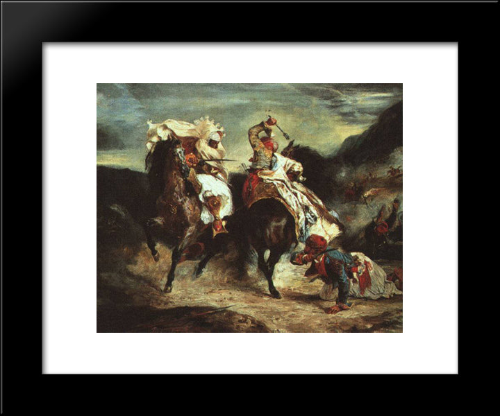 Combat Between The Giaour And The Pasha 20x24 Black Modern Wood Framed Art Print Poster by Delacroix, Eugene