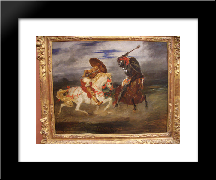 Confrontation Of Knights In The Countryside 20x24 Black Modern Wood Framed Art Print Poster by Delacroix, Eugene