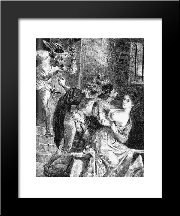 Faust Rescues Marguerite From Her Prison 20x24 Black Modern Wood Framed Art Print Poster by Delacroix, Eugene