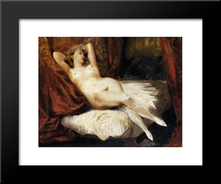 Female Nude Reclining On A Divan 20x24 Black Modern Wood Framed Art Print Poster by Delacroix, Eugene