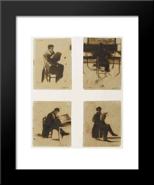Four Views Of Men Sitting 20x24 Black Modern Wood Framed Art Print Poster by Delacroix, Eugene