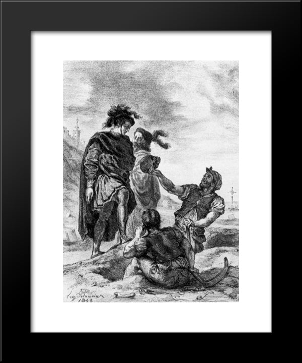Hamlet And Horatio Before The Grave Diggers 20x24 Black Modern Wood Framed Art Print Poster by Delacroix, Eugene