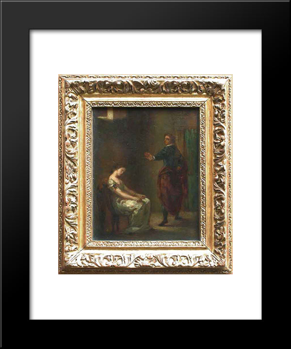 Hamlet And Ophelia 20x24 Black Modern Wood Framed Art Print Poster by Delacroix, Eugene