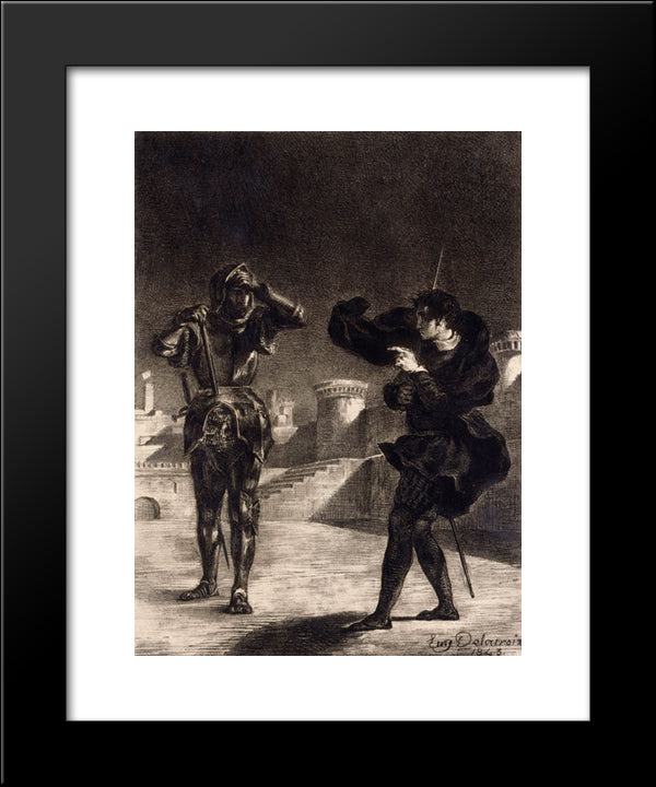 Hamlet Sees The Ghost Of His Father 20x24 Black Modern Wood Framed Art Print Poster by Delacroix, Eugene