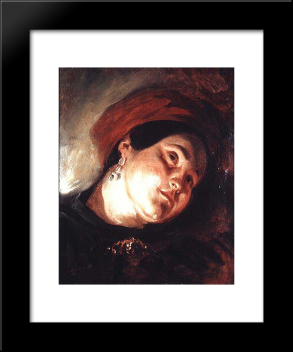 Head Of A Woman In A Red Turban 20x24 Black Modern Wood Framed Art Print Poster by Delacroix, Eugene