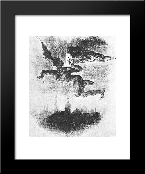 Mephistopheles Over Wittenberg (From Goethe'S Faust) 20x24 Black Modern Wood Framed Art Print Poster by Delacroix, Eugene