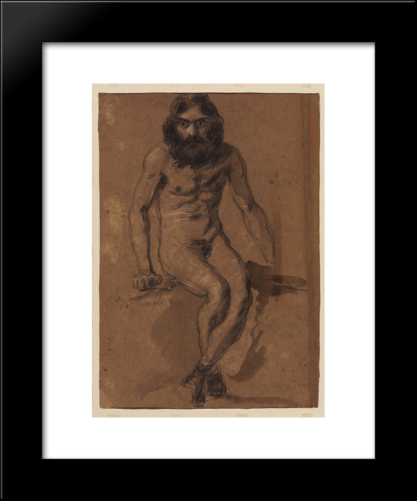Nude Bearded Man, Seated 20x24 Black Modern Wood Framed Art Print Poster by Delacroix, Eugene