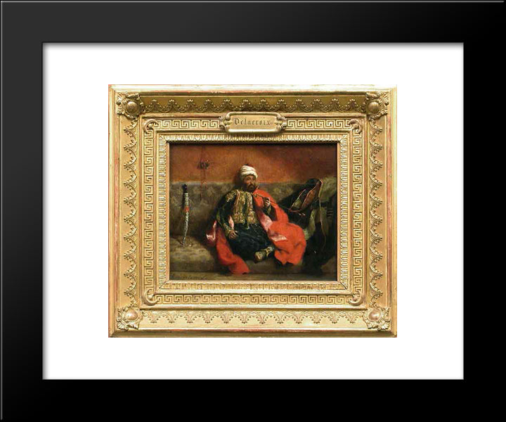 Turk Sitting Smoking On A Couch 20x24 Black Modern Wood Framed Art Print Poster by Delacroix, Eugene