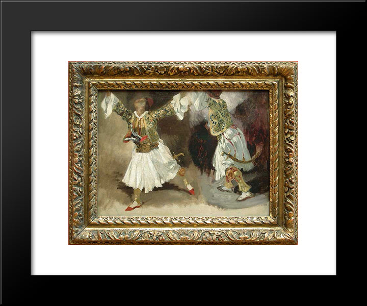 Two Greek Warriors Dancing (Study Costumes Souliotes) 20x24 Black Modern Wood Framed Art Print Poster by Delacroix, Eugene