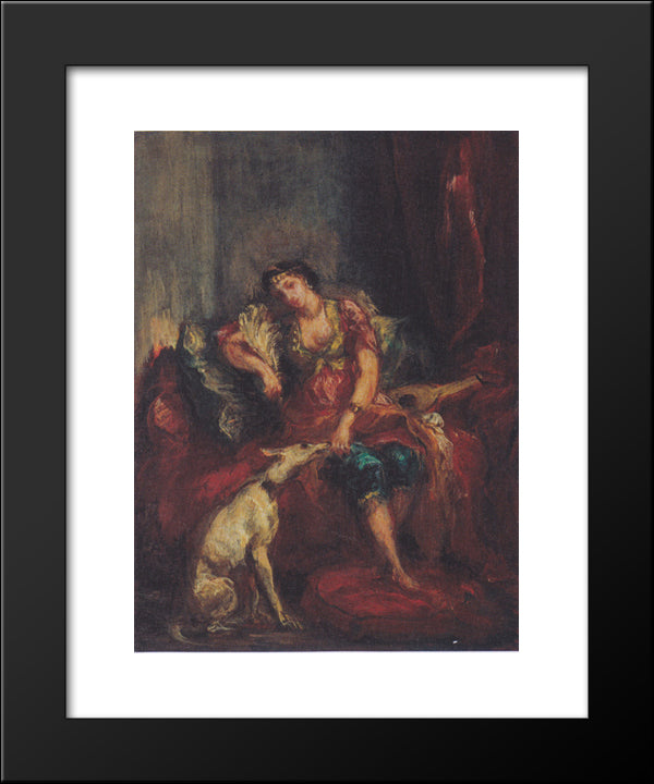 Woman From Algiers With Windhund 20x24 Black Modern Wood Framed Art Print Poster by Delacroix, Eugene