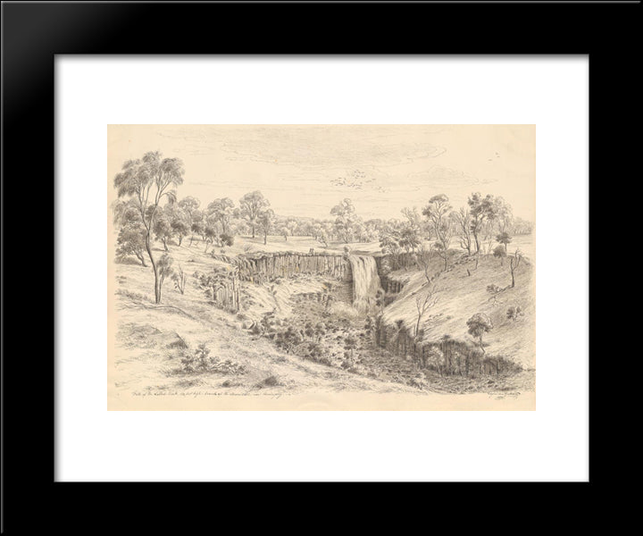 Fall Of The Lallal Creek, 112 Feet High, Branch Of The Moorobool Near Buninyong 20x24 Black Modern Wood Framed Art Print Poster by von Guerard, Eugene