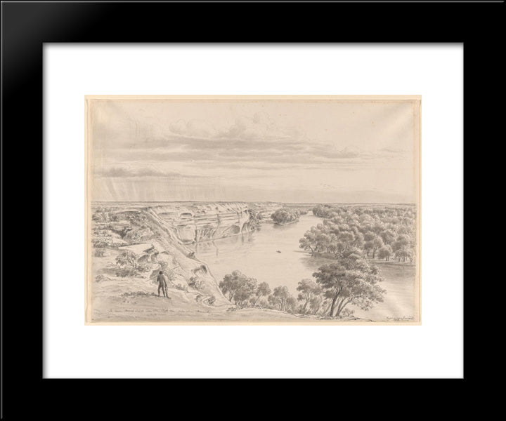 The River Murray And Its Limestone Cliffs Three Miles Above Moorundi, South View 20x24 Black Modern Wood Framed Art Print Poster by von Guerard, Eugene