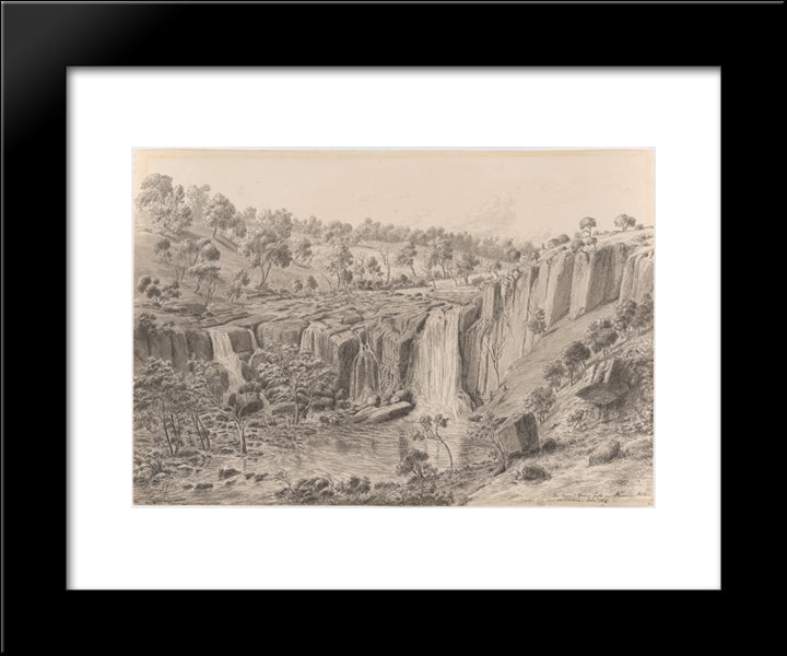 The Upper Wannon Falls On Kennedy'S Station In Victoria 20x24 Black Modern Wood Framed Art Print Poster by von Guerard, Eugene
