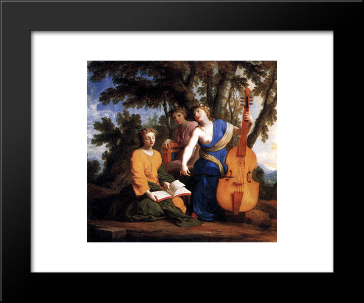 Melpomene, Erato And Polyhymnia 20x24 Black Modern Wood Framed Art Print Poster by Le Sueur, Eustache