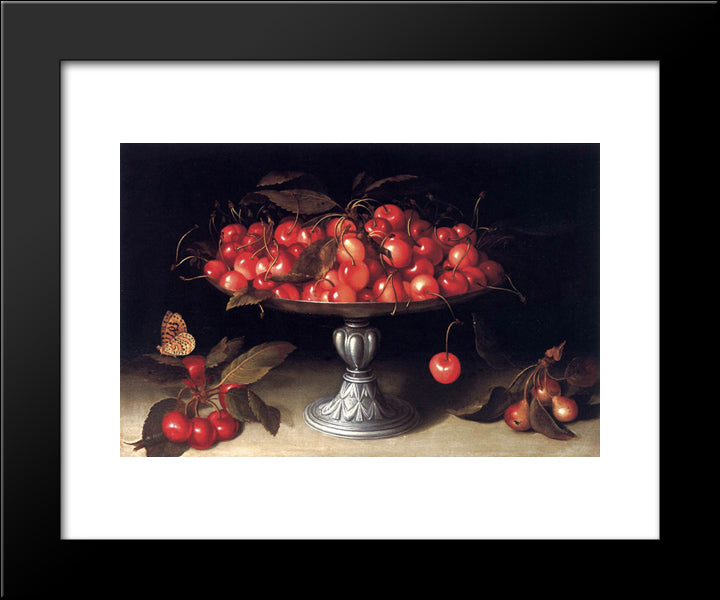 Cherries In A Silver Compote 20x24 Black Modern Wood Framed Art Print Poster by Galizia, Fede