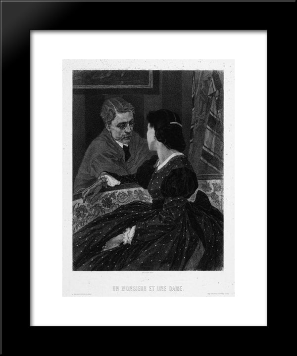 A Gentleman And A Lady (Aurelien Scholl And Marie Colombier) 20x24 Black Modern Wood Framed Art Print Poster by Rops, Felicien