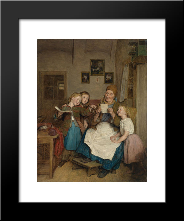 Grandmother With Three Grandchildren 20x24 Black Modern Wood Framed Art Print Poster by Waldmuller, Ferdinand Georg